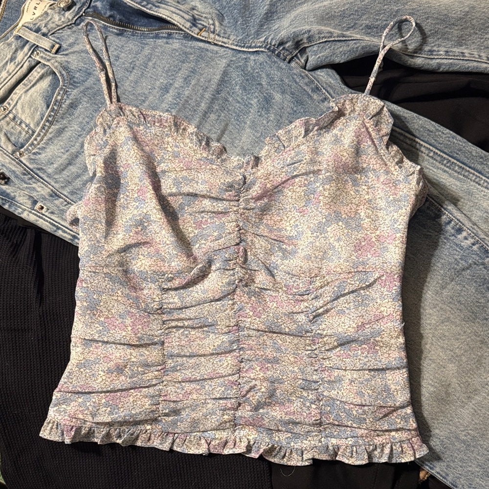 Astr Ruched Ruffle Cami in Pastel Multi - Picture 4 of 8